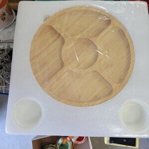 MULTI SECTION CHEESE & DIP BOARD W/UTENSILS